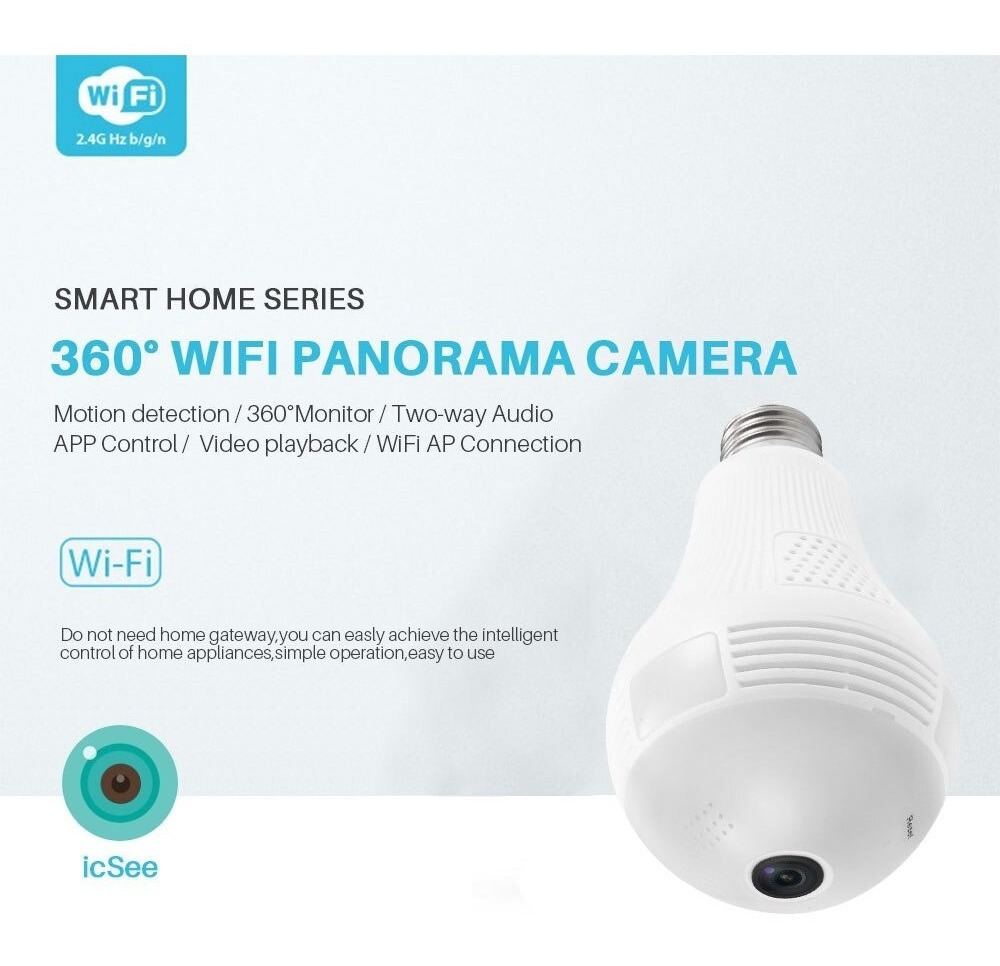 Câmera De Luz Espiã Ip Led Wifi Hd Panorama 360º Móvel - Imagem 2