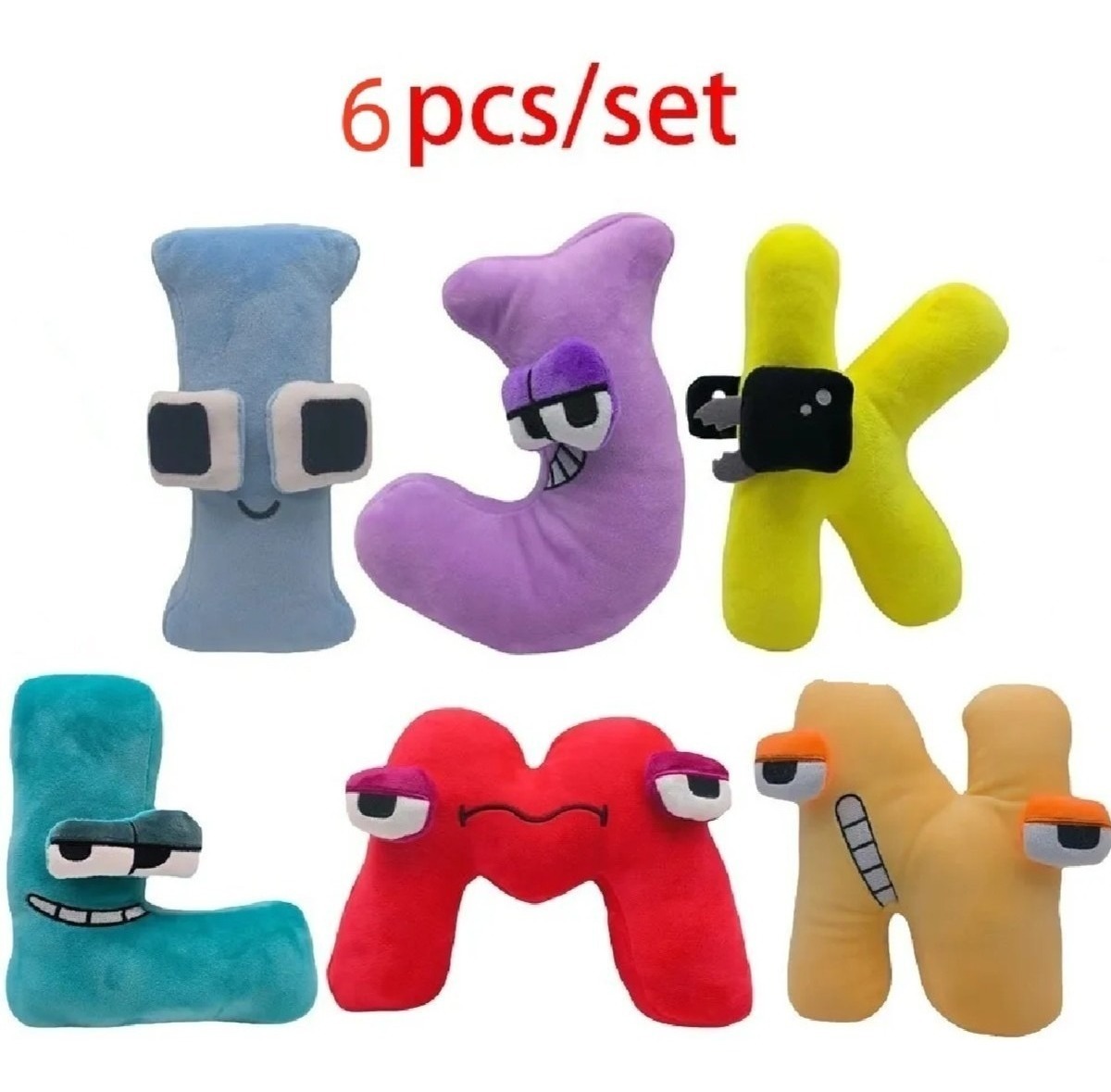 Brinquedo Fofinho Infantil Alphabet Lore, 6 Peças, Ijklmn