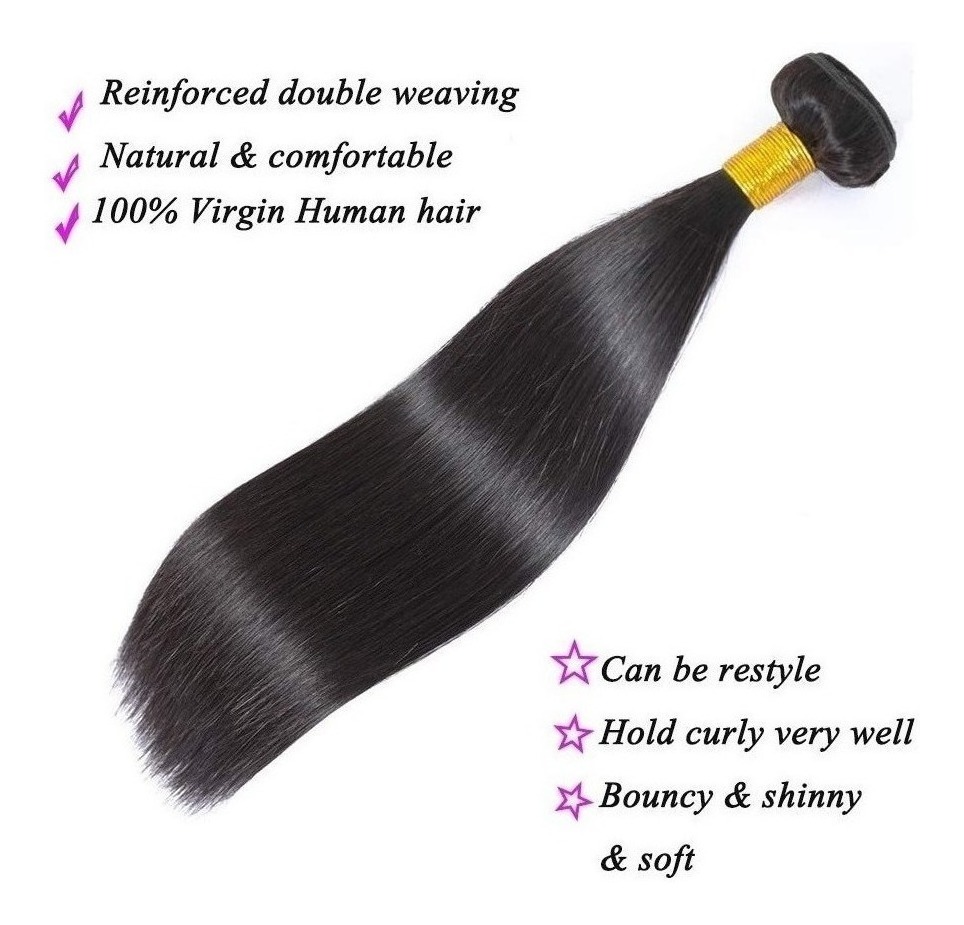 Aplique Cabelo Liso Com Natural Humano Brasileiro 3pcs 50cm - Imagem 3