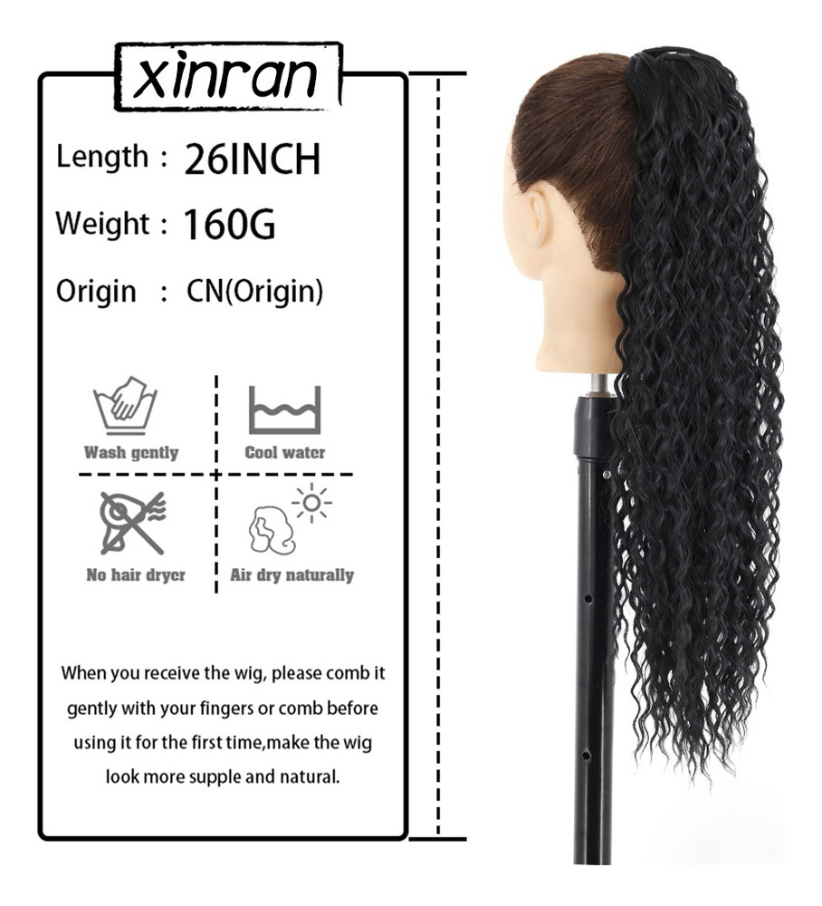 60cm Peruca Longa Cacheada De Cabeça Africana Wig - Imagem 8