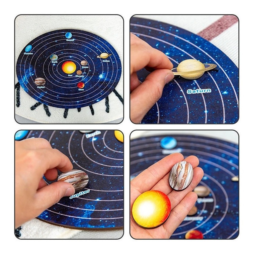Brinquedos Montessori Kids Wooden Universe Planet Puzzle - Imagem 3