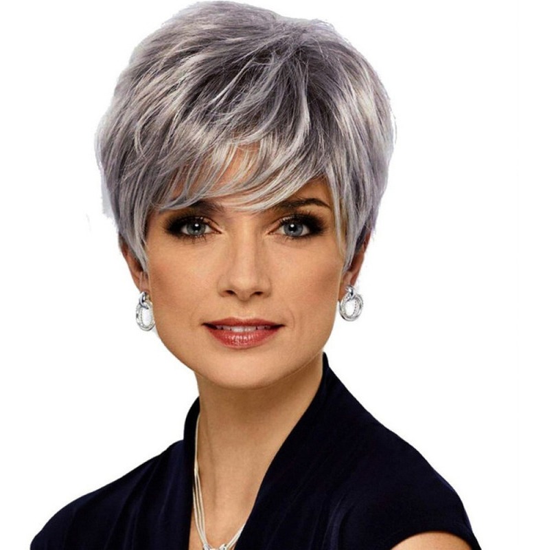 Ms Peruca Artificial De Cabelo Curto Com Franja De Cor Mista