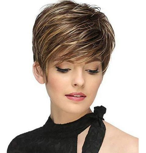 Peruca Feminina De Cabelo Curto Castanho Loiro