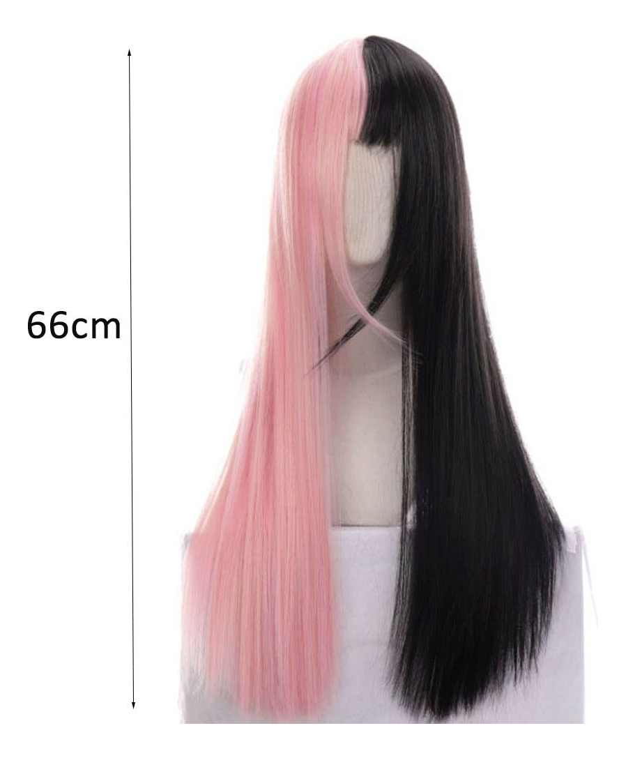 Peruca De Dupla Cor Preta E Rosa, Cabelo Longo E Reto - Imagem 3