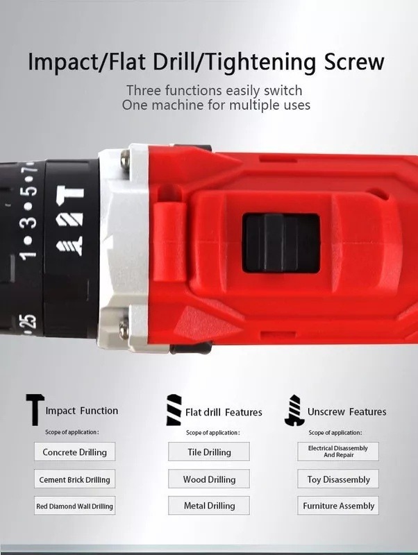 Furadeira Elétrica Multifuncional Impacto Sem Fio 110v/220v - Imagem 8