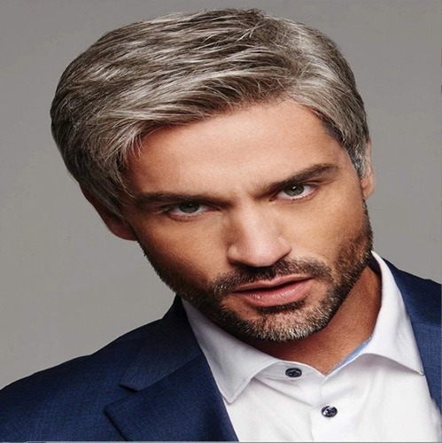 Peruca Marrom Cinza Masculina Europeia E Americana Com - Imagem 2