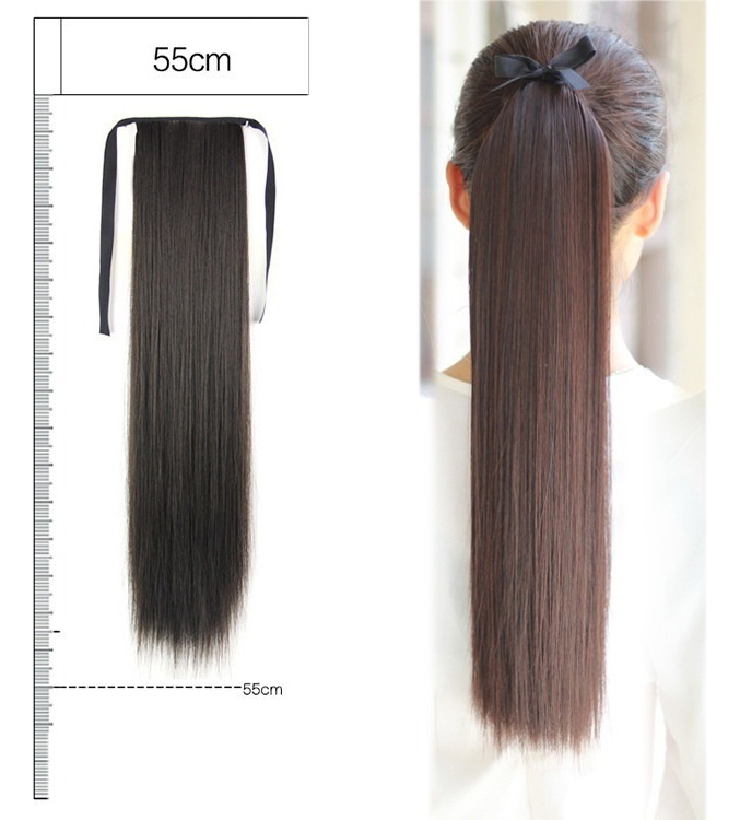 A Peruca Tinha Cabelo Liso Longo Com Um Rabo De Cavalo De 55 - Imagem 2
