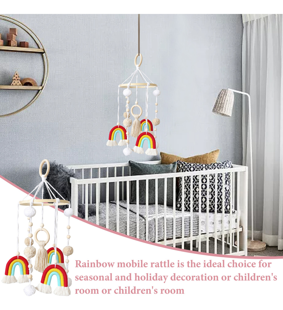 Cama De Bebê Móvel De Madeira Rainbow Mobile Baby Wind Chime - Imagem 25