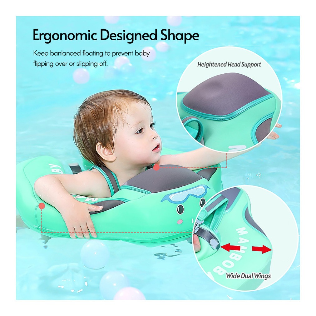 Bóia De Bebê Não Inflável Com Dossel Infantil Swimming Green - Imagem 4