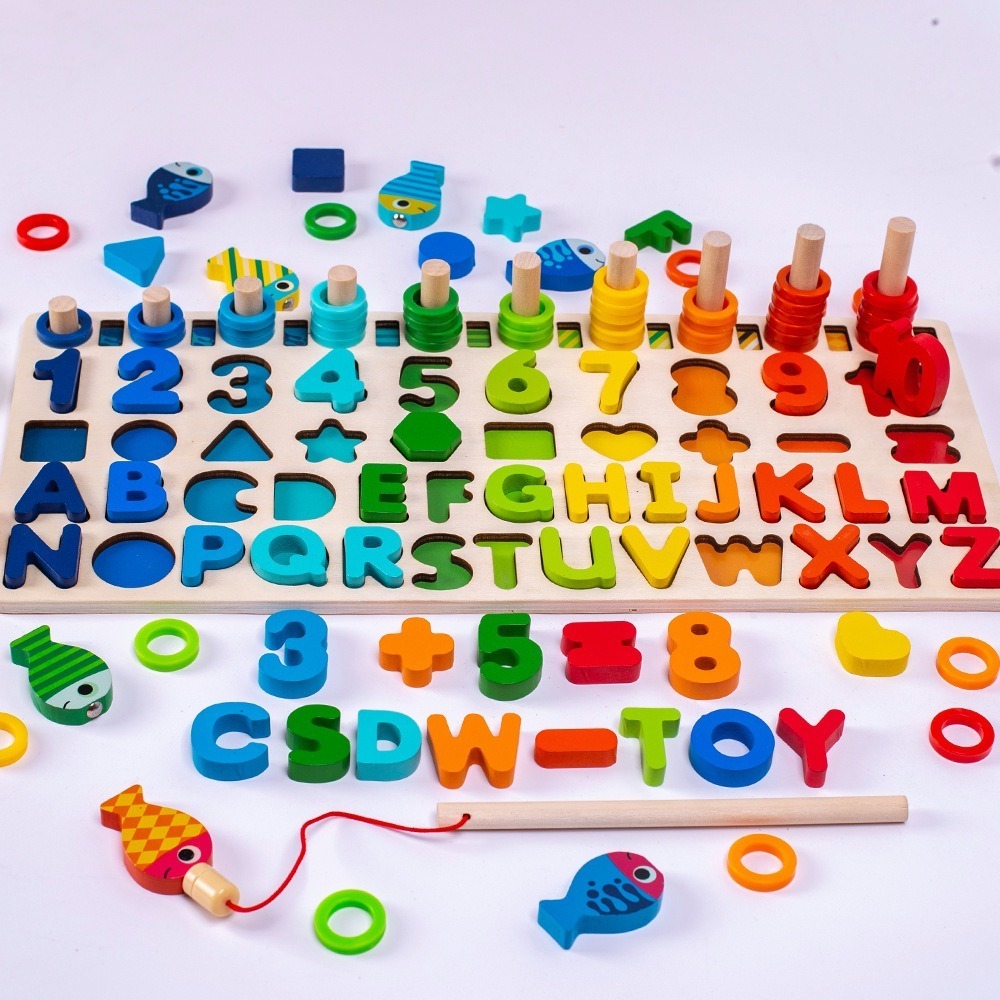 Montessori Jogo Educacional Tabuleiro Letras Números Figuras - Imagem 2