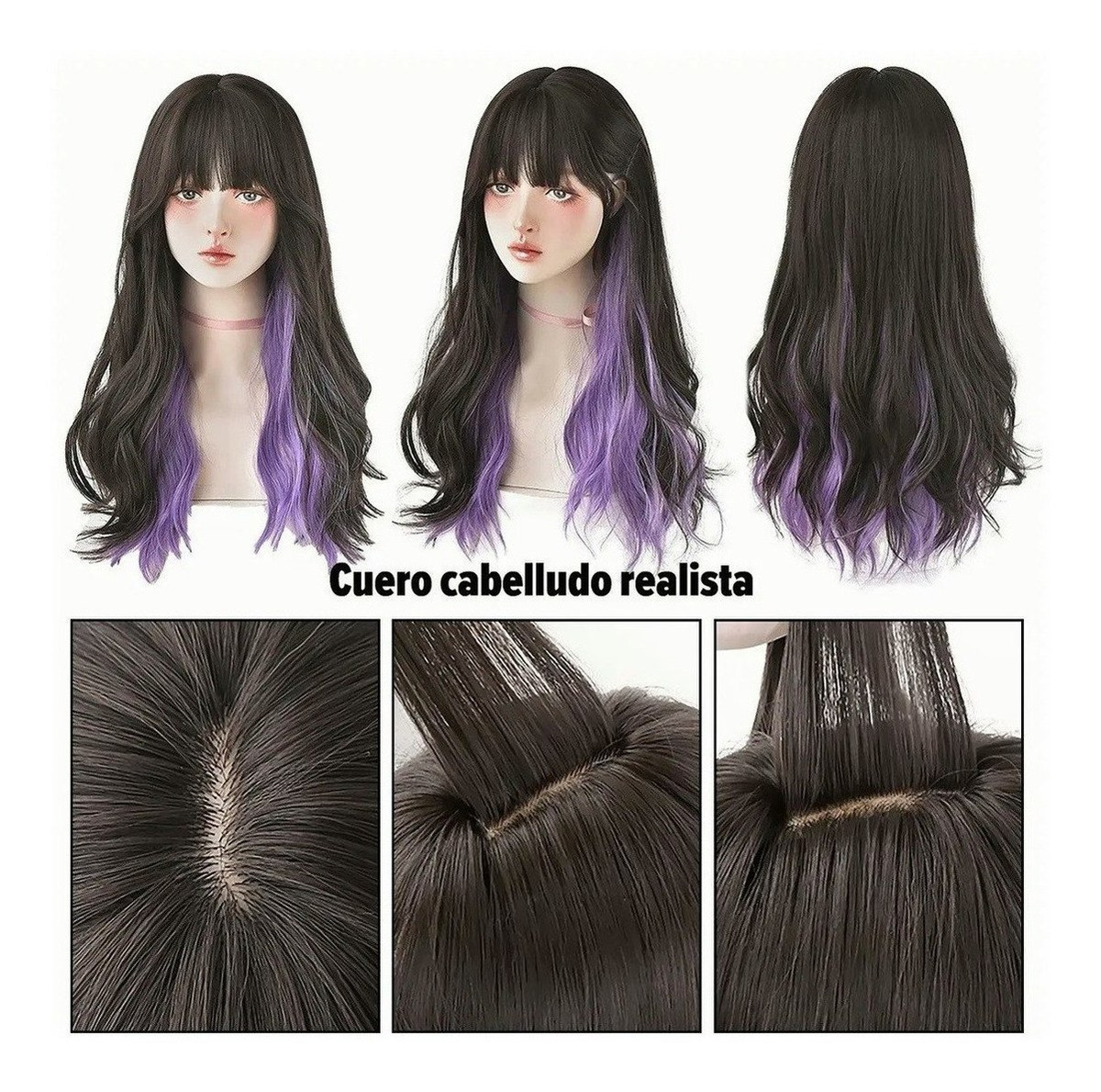 Peruca Cor De Cabelo Comprido Preta E Roxa - Imagem 7