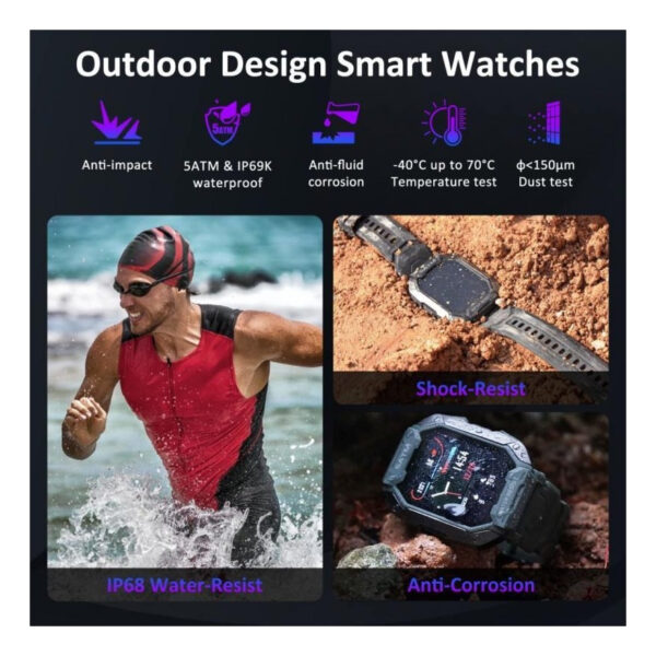 Relogios Smart Watch Redondo Masculino Militar Prova Dagua