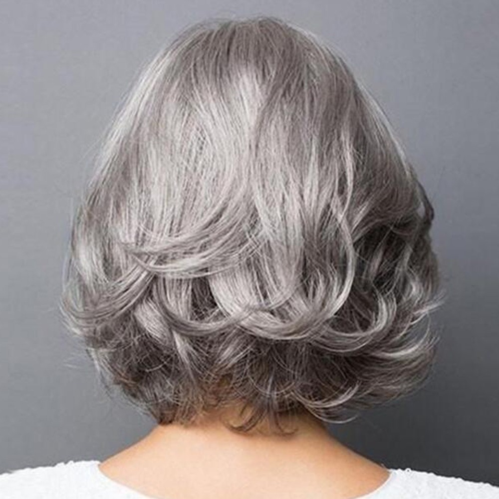 Peruca Feminina Cabelo Sintético Cinza Peruca De Onda De Cab - Imagem 3
