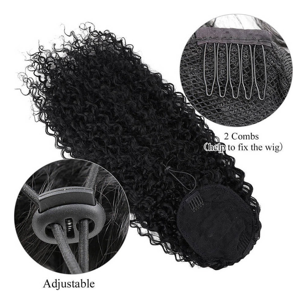 60cm Peruca Longa Cacheada De Cabeça Africana Wig - Imagem 3