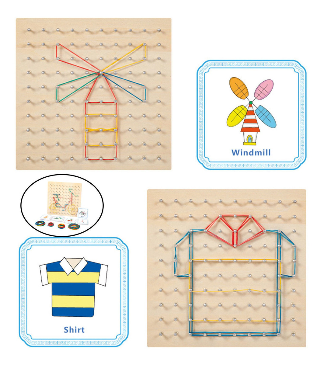 Montessori Geoboard Wooden Matemático Manipulative Math - Imagem 3
