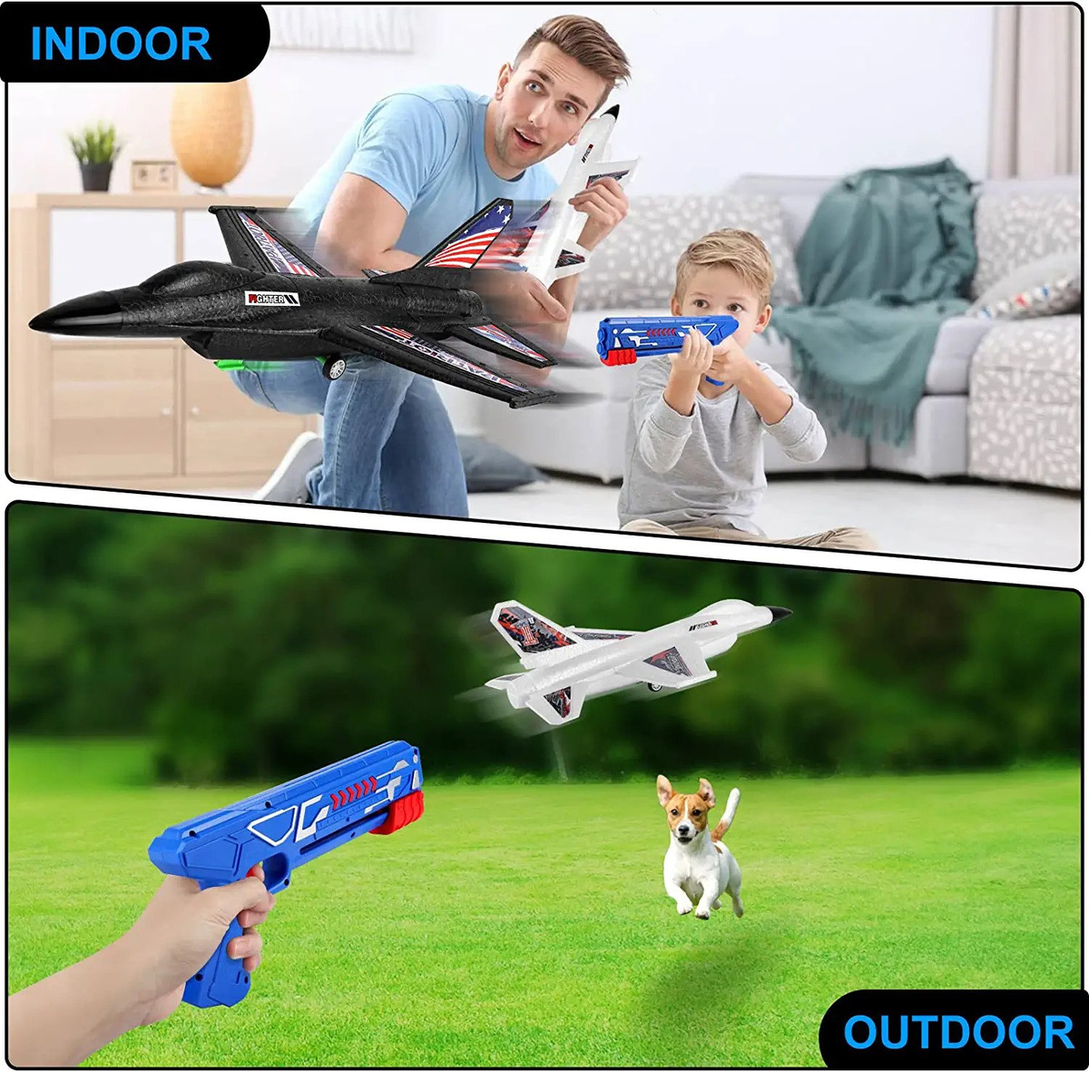 2pc Brinquedos De Avião Com Lançador Brinquedos Ao Ar Livre - Imagem 3