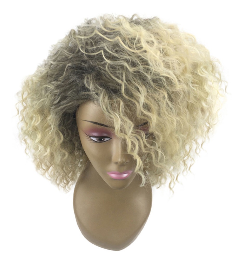 Peruca Encaracolada Kinky Loira Peruca Afro Americana Peruca - Imagem 5