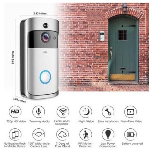 Campainha Inteligente Sem Fio Câmera Wifi Vídeo Visual 720p - Imagem 5