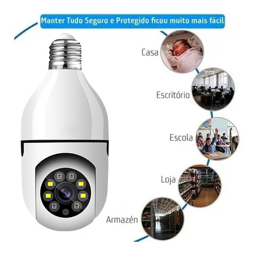 Camera Lampada Segurança Panoramica Wifi Espia C/rastreio