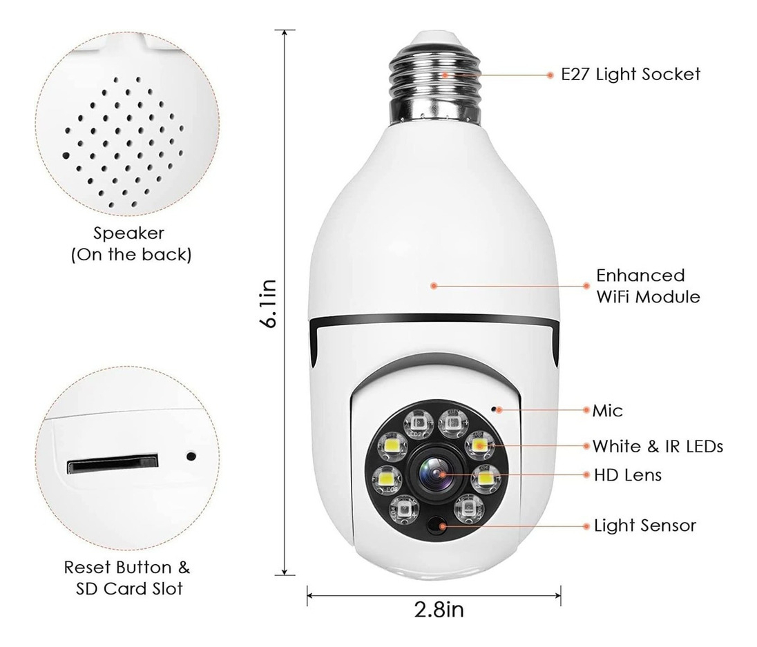 2pcs 2.4ghz E 5g Wifi Lâmpada Câmera De Segurança 1080p - Imagem 7
