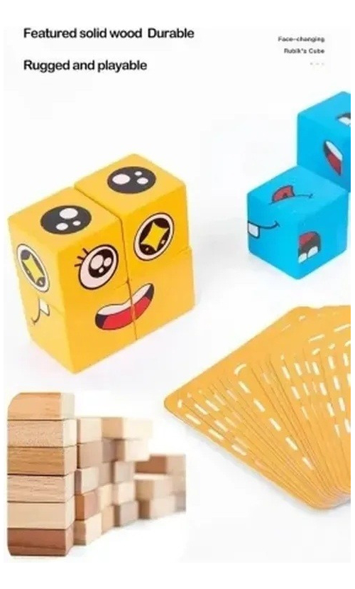 Conjunto De Blocos De Construção De Emoji De Madeira Toy D - Imagem 5