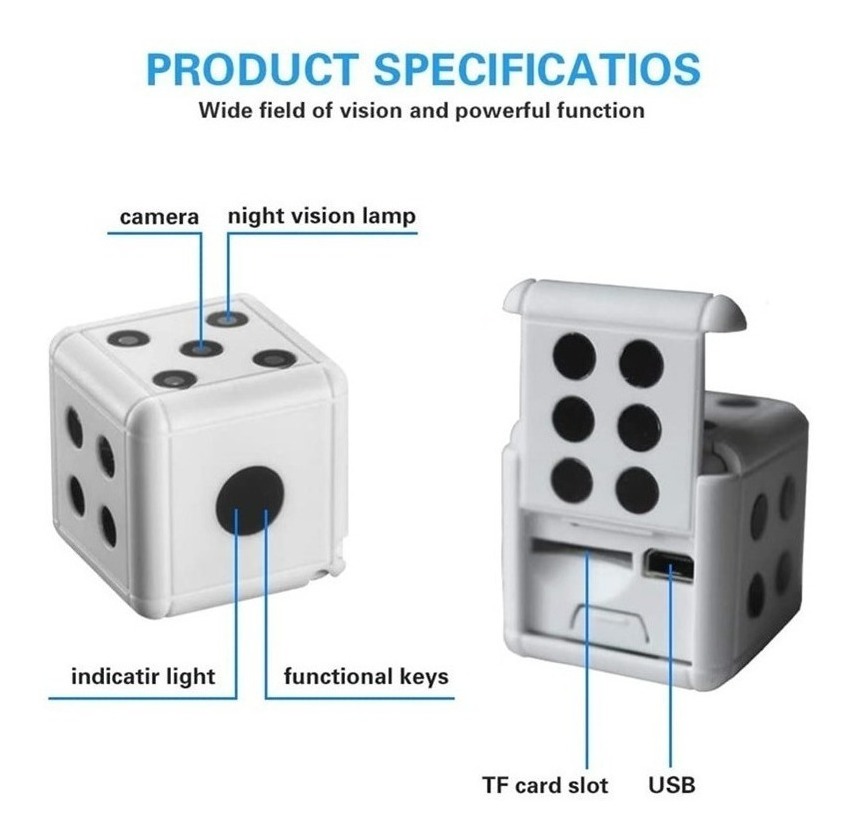 Mini Câmera Espía Hd 1080p Tipo Llavero Forma De Cubo Dados - Imagem 6