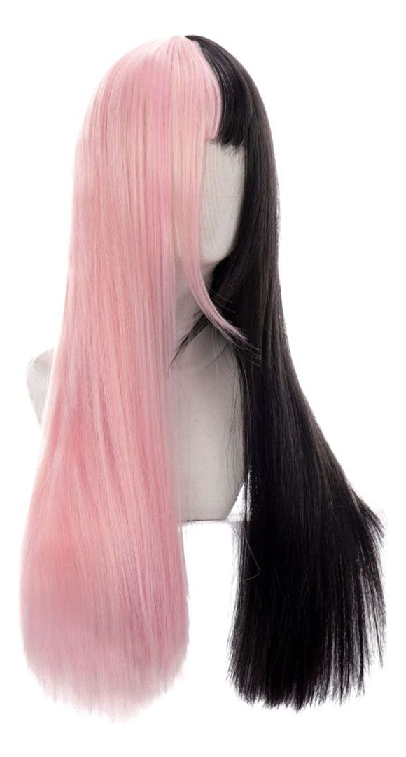 Peruca De Dupla Cor Preta E Rosa, Cabelo Longo E Reto - Imagem 4