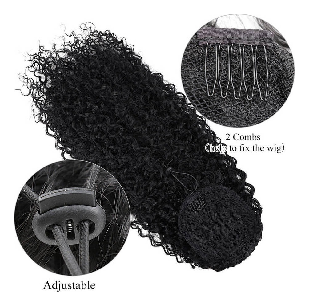 60cm Falso De Peruca Afro Cacheada Peruca Fibra Crespa Cabel - Imagem 5