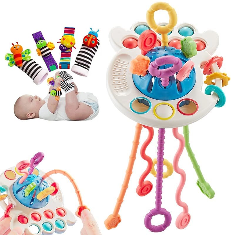 5pcs Mão Cordão Sensorial Montessori Brinquedo Chocalho Sino