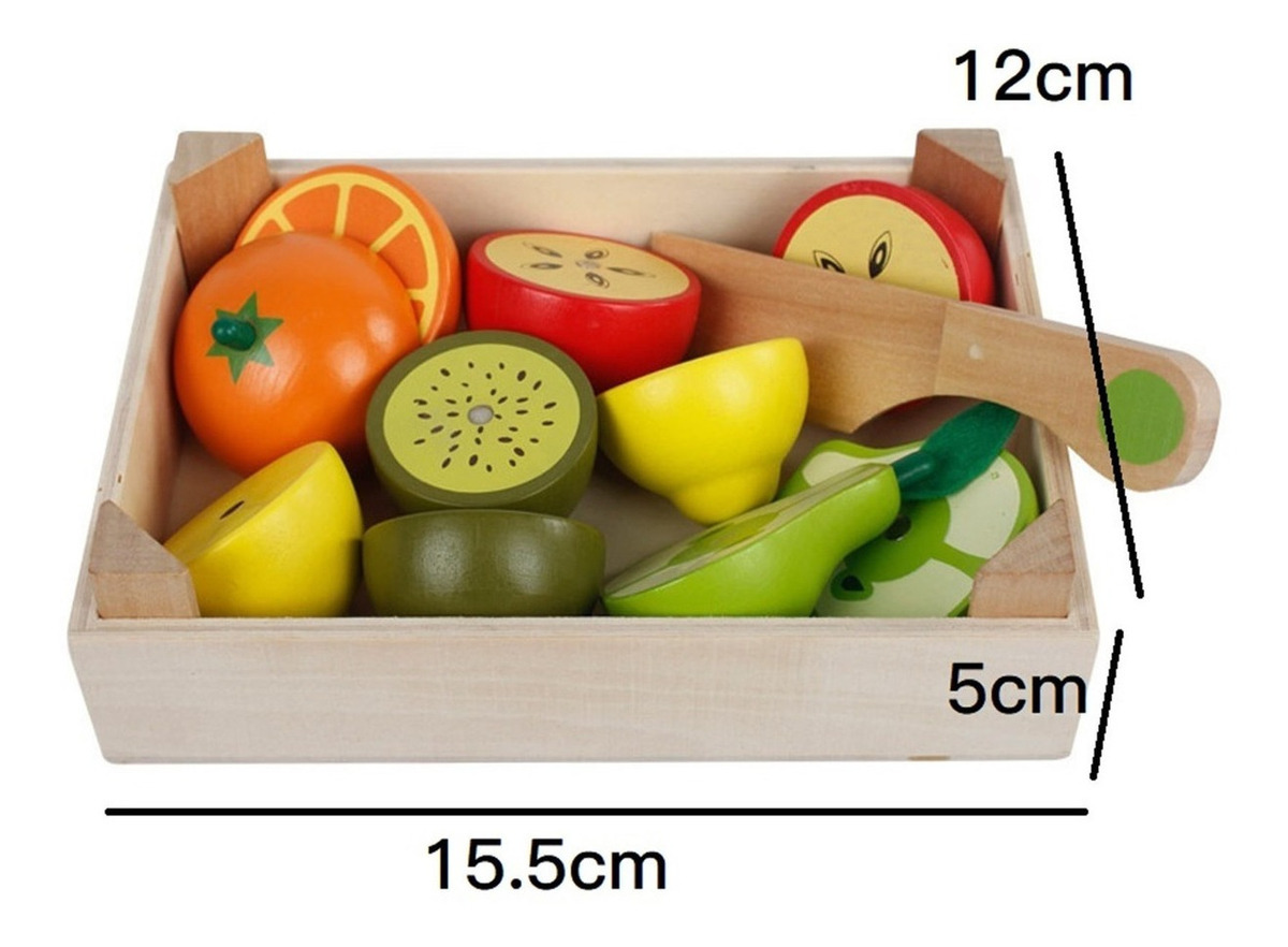 Talheres Magnéticos Infantis De Madeira Menina Cortando Frut - Imagem 3