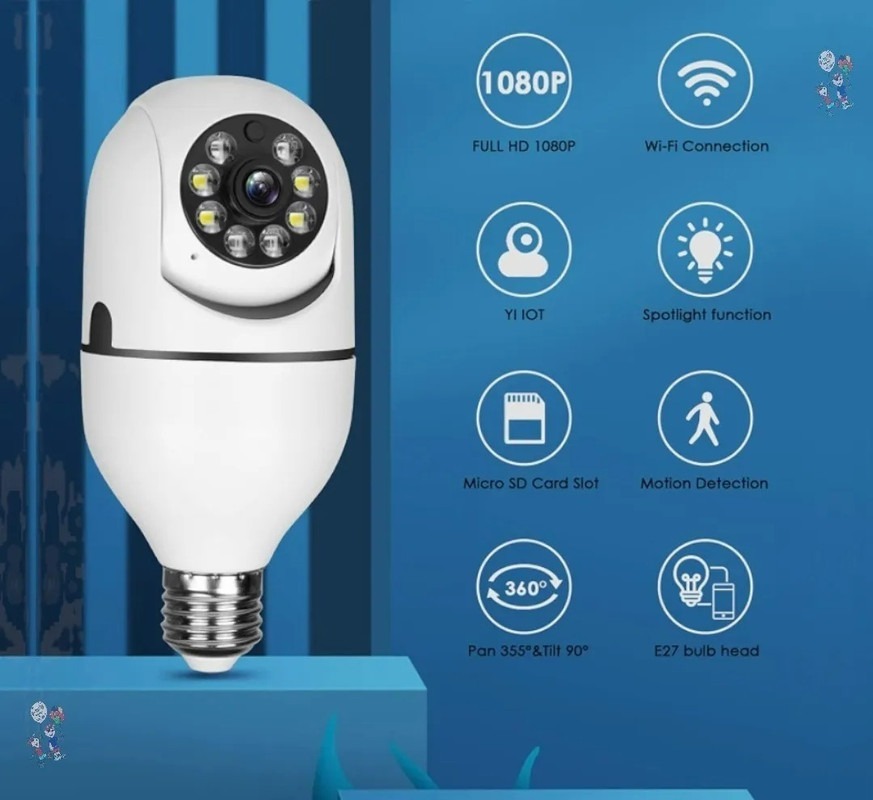 Lampada Camera Ip Segurança Espia Wifi Hd 360 Alarme Casa - Imagem 8