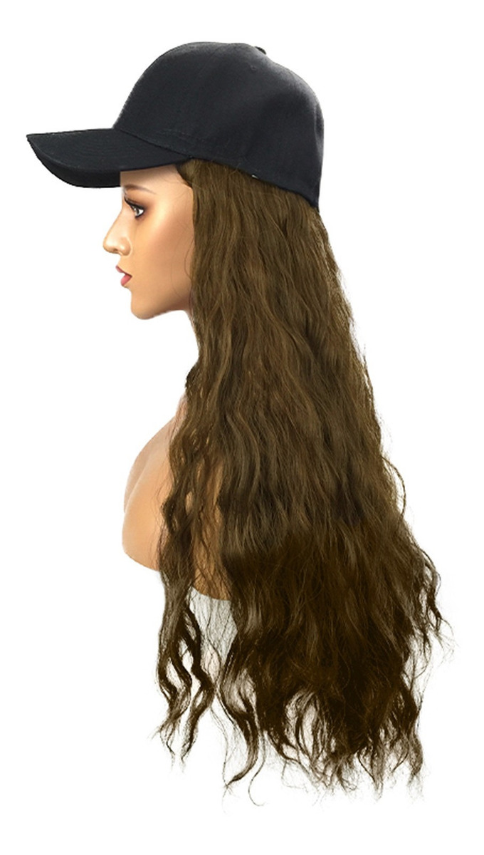 Peruca Multicolor Corn Perm, Peruca De Cabelo Comprido, Boné - Imagem 9