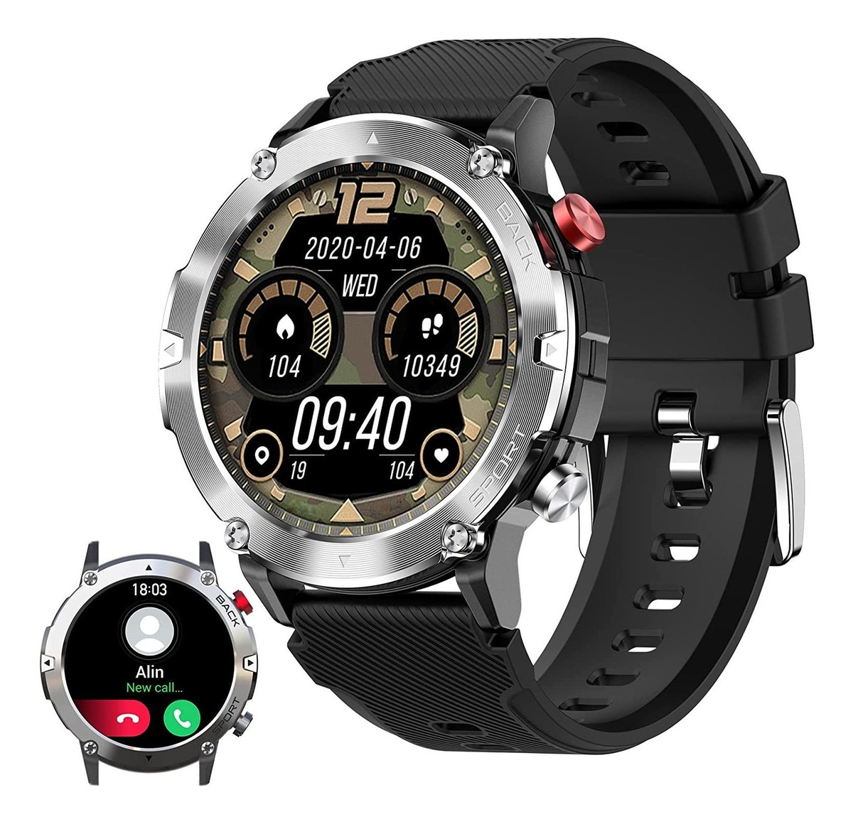 Smartwatch Para Homens Tactical Fitness Tracker Blu