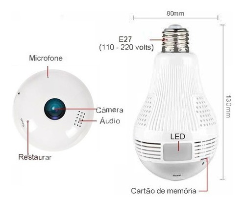 Lâmpada Espiã Câmera Ip 360° Hd Led Wifi Icsee - Imagem 3