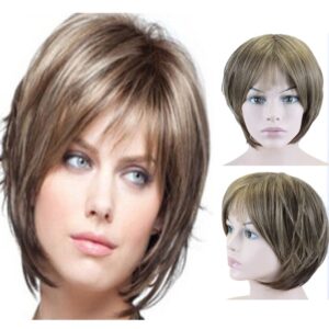 Peruca Fofa De Cabelo Curto Feminino Com Cabelo Loiro Misto