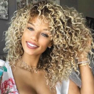 Peruca Encaracolada Kinky Loira Peruca Afro Americana Peruca