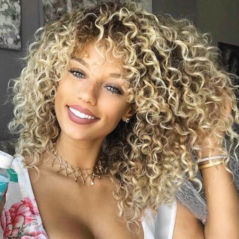 Peruca Encaracolada Kinky Loira Peruca Afro Americana Peruca