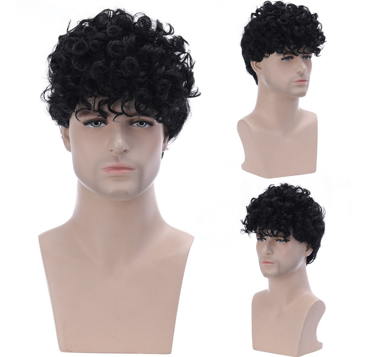 Peruca Masculina De Fibra Sintética De Cabelo Curto Encaraco - Imagem 4