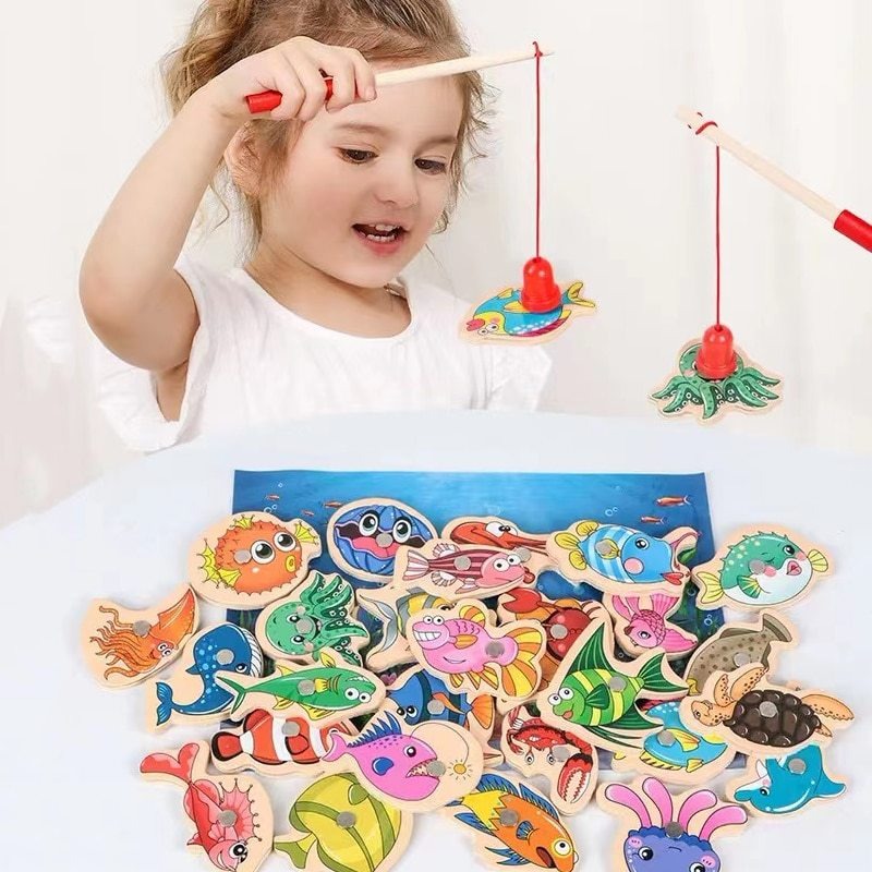 Jogo Pesca Divertida De Madeira Com 31pcs Imã Toy