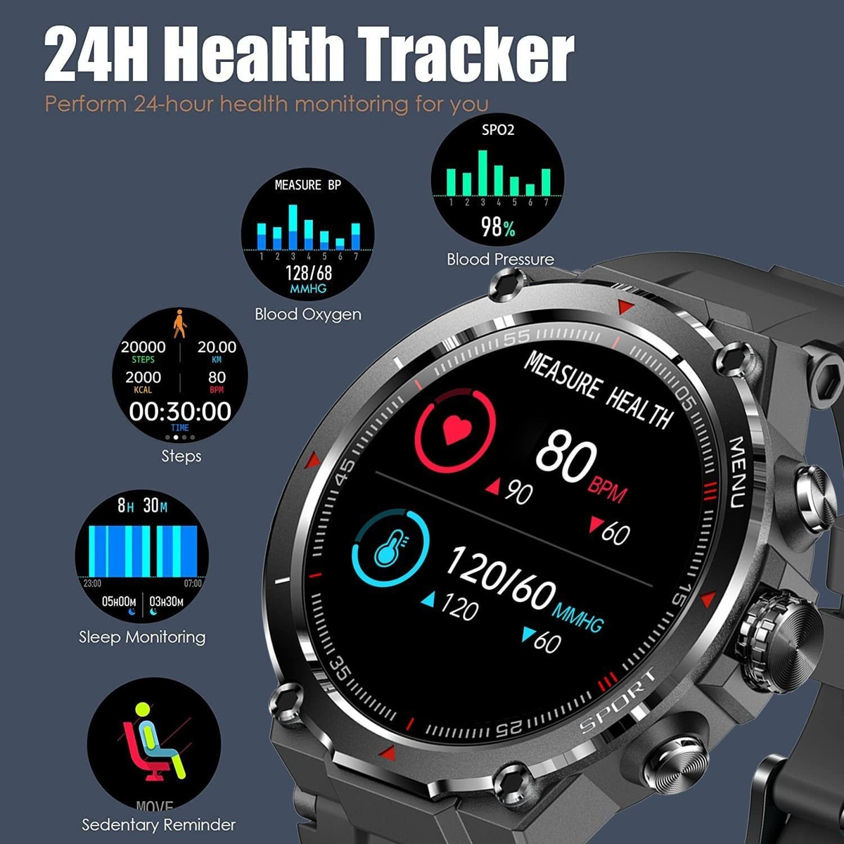 Rastreador De Fitness Smart Watch Para Homens (atender/fazer - Imagem 6