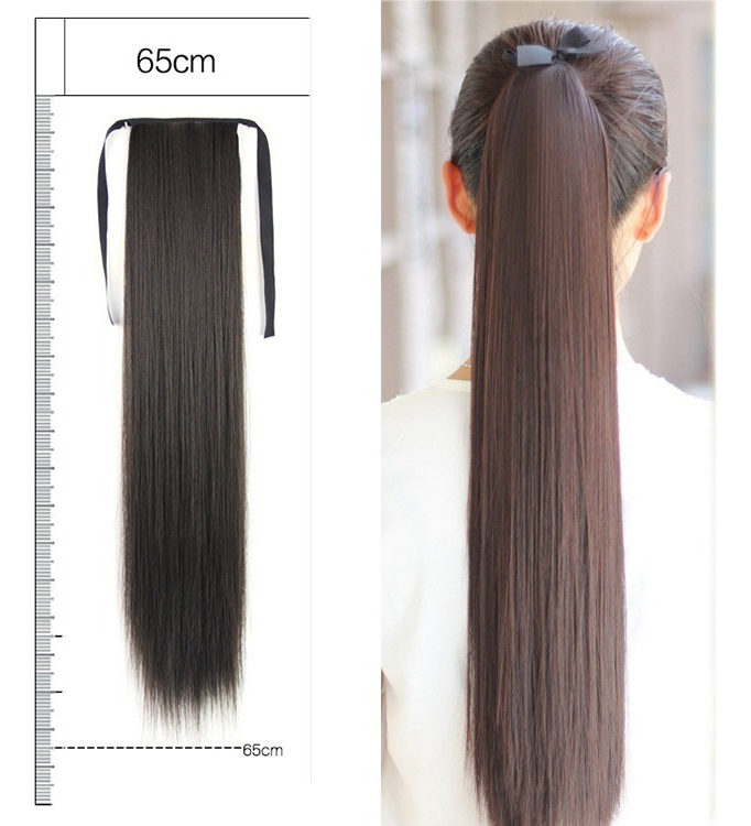 A Peruca Tinha Cabelo Liso Longo Com Um Rabo De Cavalo De 55 - Imagem 3