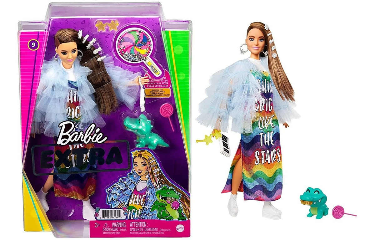 Boneca Barbie Extra 9 Em Jaqueta De Babados Azuis Com