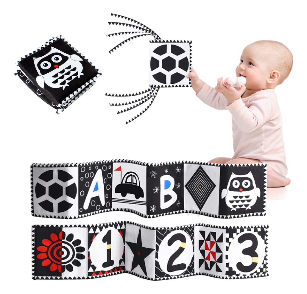 Livro Montessori Toy Black White Soft Cloth Para Bebê Recém- - Imagem 8