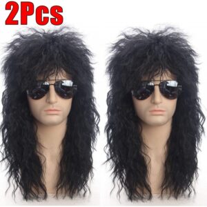 Peruca Cabelo Longo Encaracolado Masculino Ouro 70s 80s 2pcs