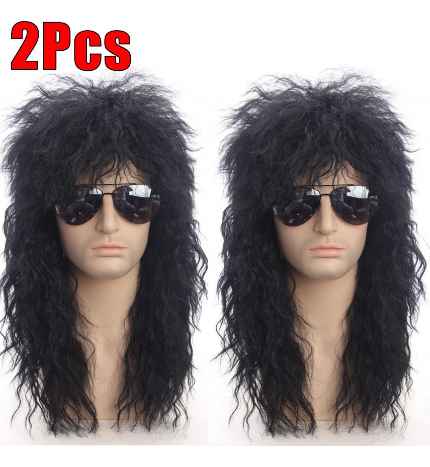 Peruca Cabelo Longo Encaracolado Masculino Ouro 70s 80s 2pcs