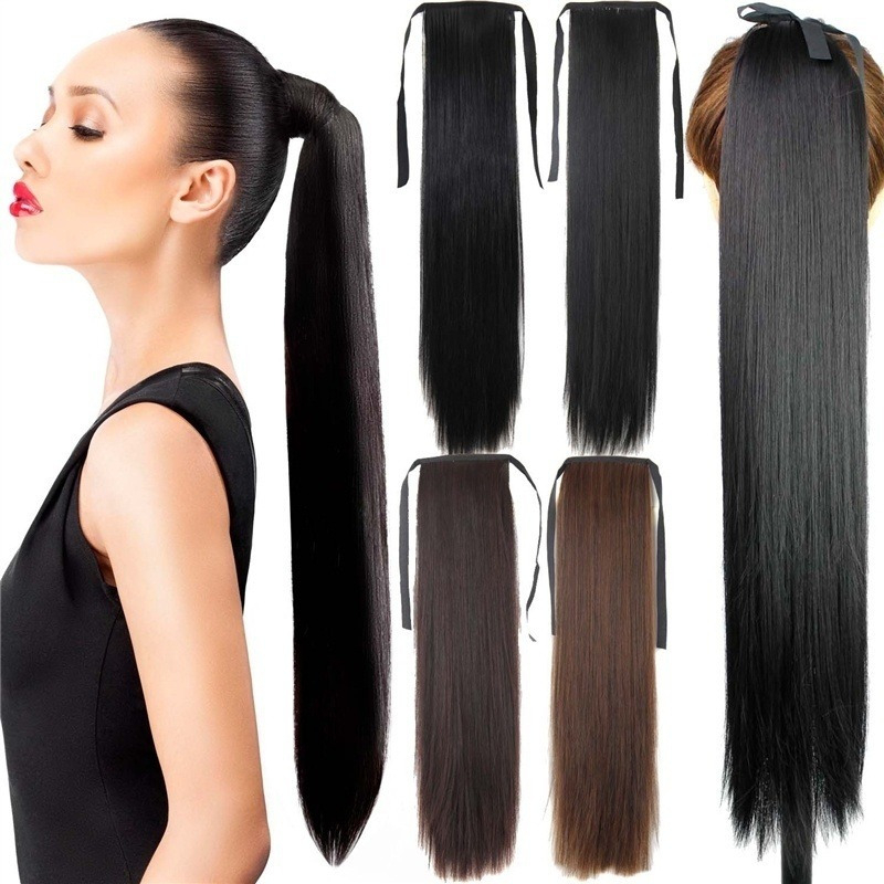 A Peruca Tinha Cabelo Liso Longo Com Um Rabo De Cavalo De 45