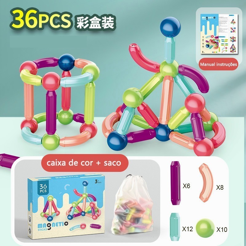 Magnetic Stick Building Blocks Jogo Ímãs Conjunto Infantil - Imagem 2