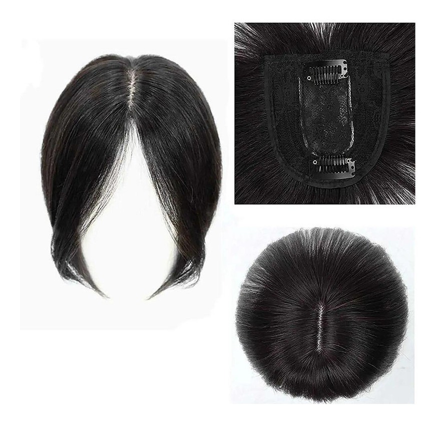 Toppers Clip Em Pedaços De Cabelo Humano Com Franja - Imagem 9