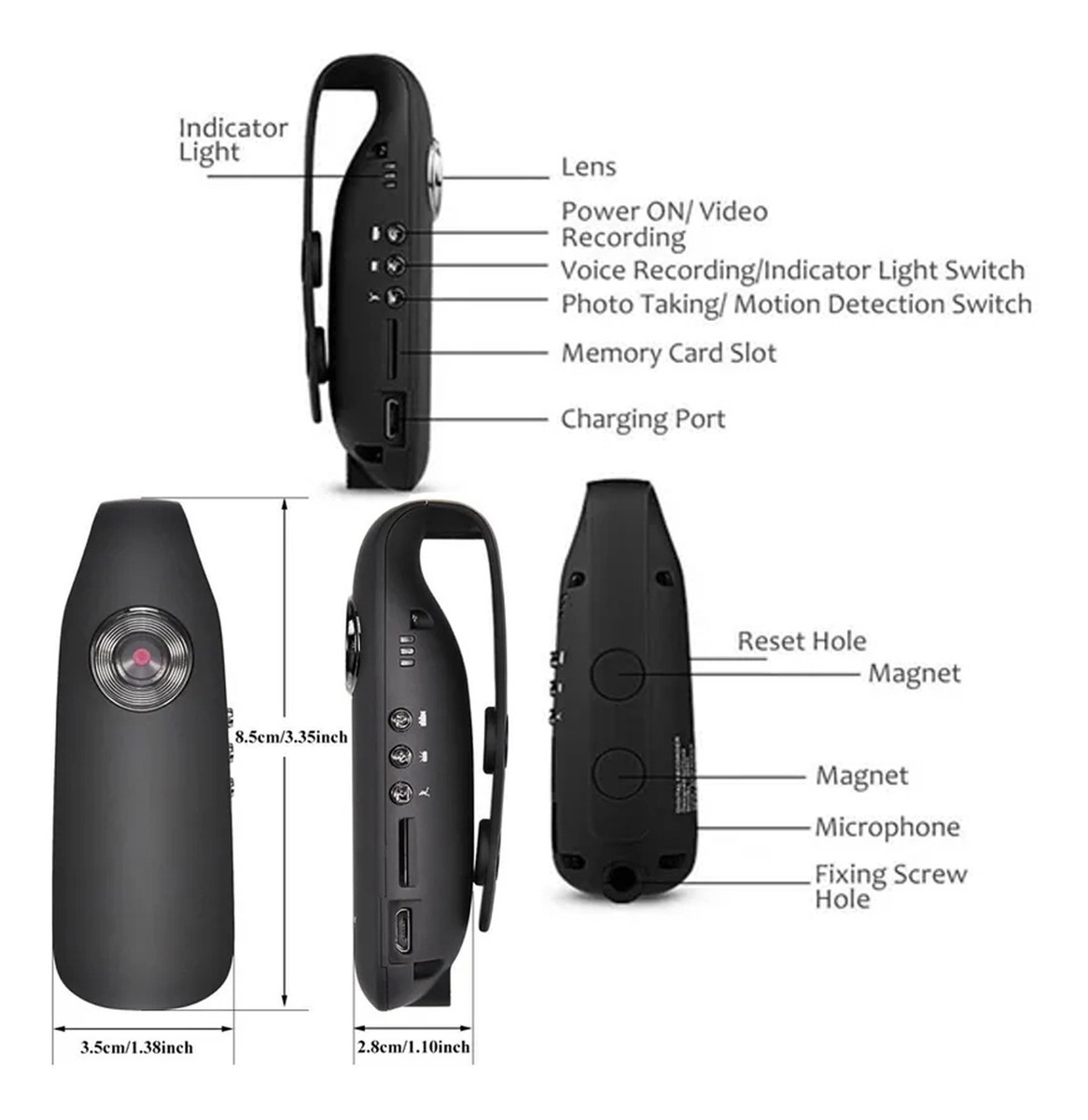 Wearable Hd 1080p 130 Graus Mini Camcorder Motion Cam - Imagem 2