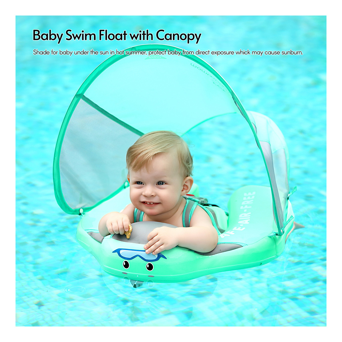 Bóia De Bebê Não Inflável Com Dossel Infantil Swimming Green - Imagem 3